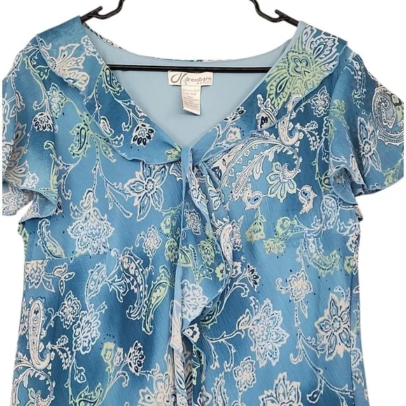 Fairy Dress 16W Dress barn Midi Blue Floral Paisley Ruffle Flutter Sleeve Whimsy - Picture 6 of 11